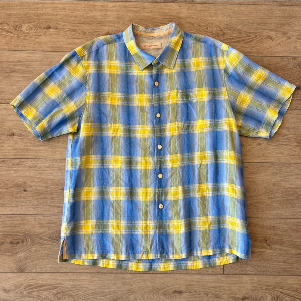Tommy Bahama Blue and Yellow Plaid Button-Up Shirt
